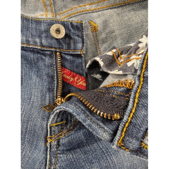 VTG Lucky Brand Zoe Jeans Womens 6 Blue Flare Bootcut Distressed Made USA Denim - Picture 14 of 16